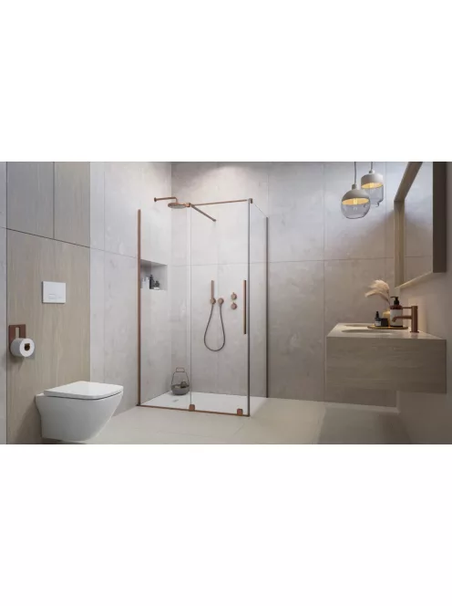 Radaway Furo Brushed Copper KDJ szögletes szálcsiszolt réz zuhanykabin 130x110 átlátszó jobbos