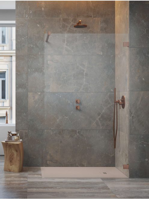 Radaway Essenza Pro Brushed Copper Walk-in szálcsiszolt réz zuhanyfal 80 átlátszó