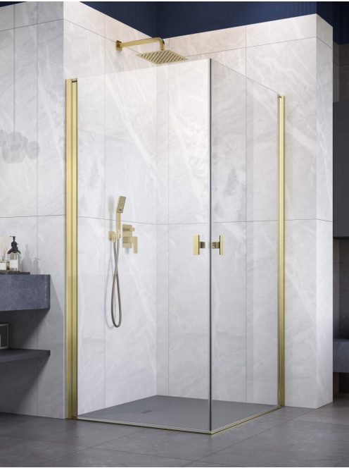 Radaway Nes ﻿Brushed Gold KDD I﻿ szögletes szálcsiszolt arany zuhanykabin 90x80 átlátszó