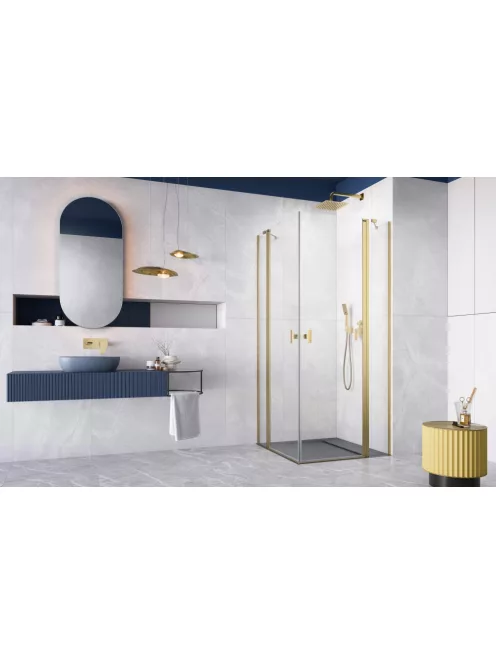 Radaway Nes ﻿Brushed Gold KDD II﻿ szögletes szálcsiszolt arany zuhanykabin 100x100 átlátszó