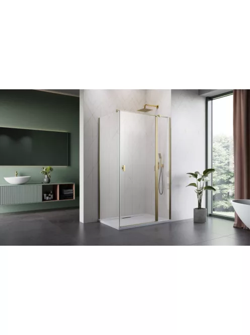 Radaway Nes ﻿Brushed Gold KDJ II﻿ szögletes szálcsiszolt arany zuhanykabin 80x80 átlátszó jobbos