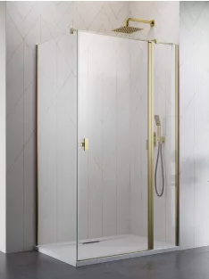   Radaway Nes ﻿Brushed Gold KDJ II﻿ szögletes szálcsiszolt arany zuhanykabin 90x90 átlátszó jobbos