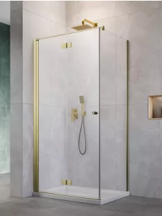   Radaway Nes ﻿Brushed Gold KDJ-B﻿ szögletes szálcsiszolt arany zuhanykabin 100x100 átlátszó balos