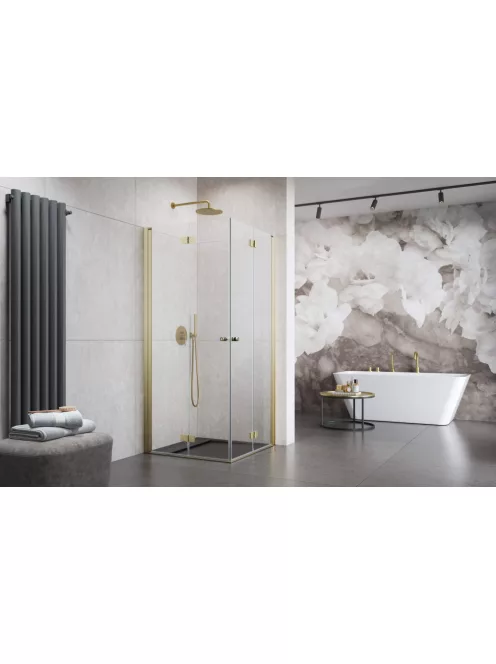 Radaway Nes Brushed Gold KDD-B szögletes szálcsiszolt arany zuhanykabin 90x90 átlátszó