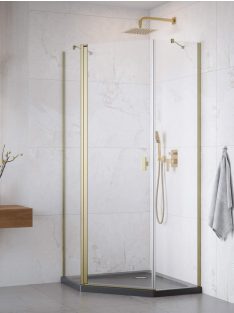   Radaway Nes ﻿Brushed Gold PTJ﻿ szögletes szálcsiszolt arany zuhanykabin 90x90 átlátszó jobbos