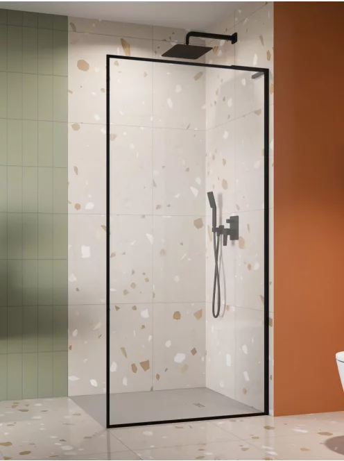Radaway ﻿Modo F SL II Black Walk-in fekete zuhanyfal 90 átlátszó jobbos