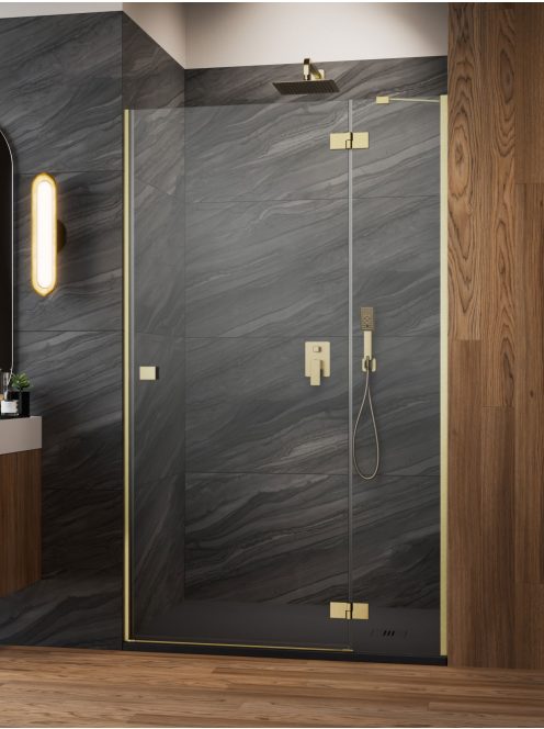 Radaway Essenza Brushed Gold ﻿DWJ ﻿szálcsiszolt arany zuhanyajtó 110 átlátszó balos