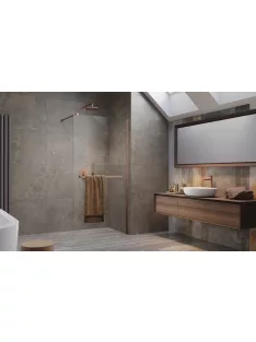   Radaway Modo New Brushed Copper II Walk-in szálcsiszolt réz zuhanyfal törölközőtartóval 135 átlátszó