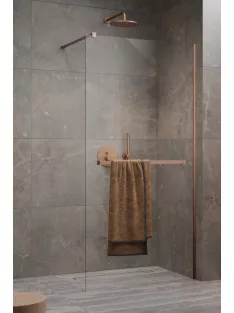   Radaway Modo New Brushed Copper II Walk-in szálcsiszolt réz zuhanyfal törölközőtartóval 135 átlátszó