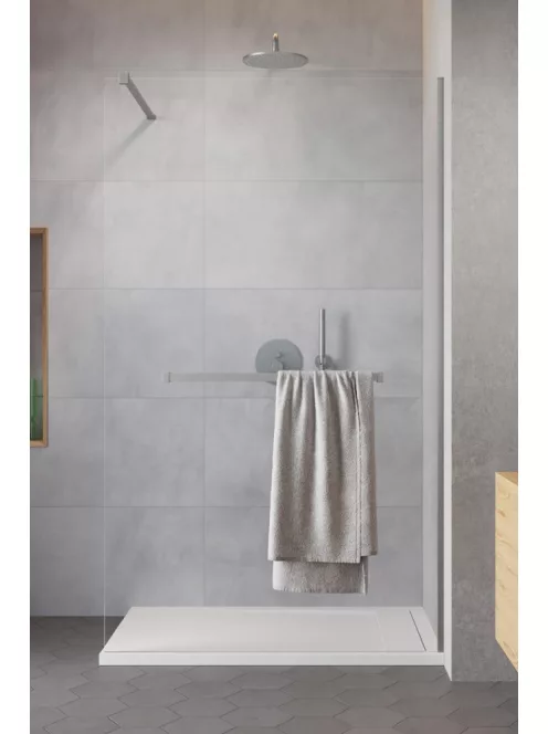 Radaway Modo New Brushed Nickel II Walk-in szálcsiszolt króm zuhanyfal törölközőtartóval átlátszó
