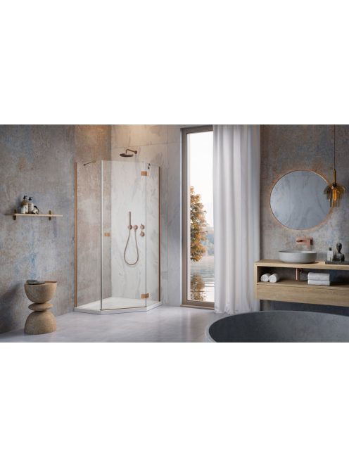 Radaway Essenza Brushed Copper ﻿PTJ ﻿szögletes ﻿szálcsiszolt réz zuhanykabin 80x80 átlátszó