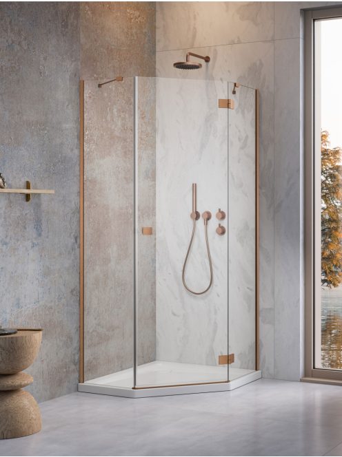 Radaway Essenza Brushed Copper ﻿PTJ ﻿szögletes ﻿szálcsiszolt réz zuhanykabin 80x100 átlátszó
