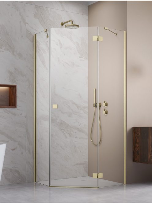 Radaway Essenza Brushed Gold ﻿PTJ ﻿szögletes ﻿szálcsiszolt arany zuhanykabin 80x80 átlátszó