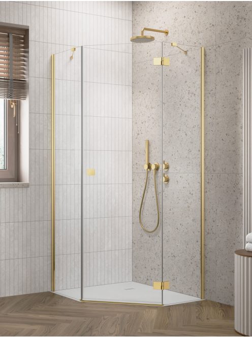 Radaway Essenza Gold ﻿PTJ ﻿szögletes ﻿arany zuhanykabin 90x90 átlátszó