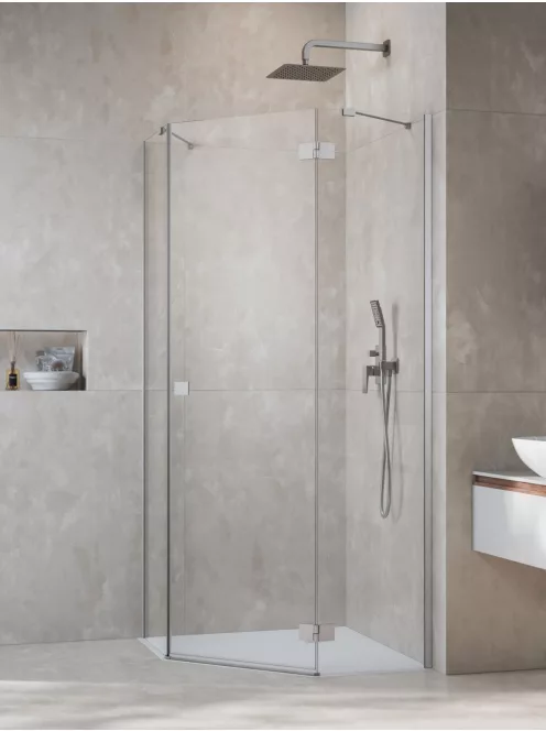 Radaway Essenza Brushed Nickel ﻿PTJ ﻿szögletes ﻿szálcsiszolt króm zuhanykabin 80x80 átlátszó