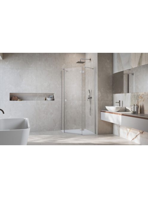 Radaway Essenza Brushed Nickel ﻿PTJ ﻿szögletes ﻿szálcsiszolt króm zuhanykabin 100x80 átlátszó