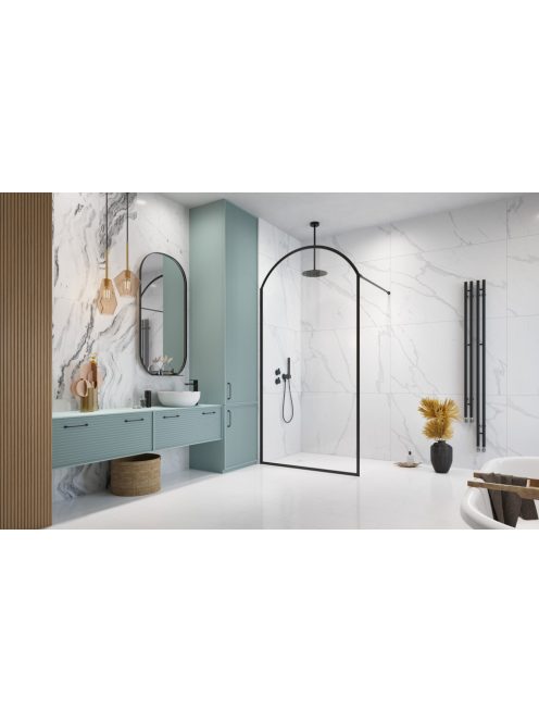 Radaway Volta Black II Frame Walk-in fekete zuhanyfal 100 átlátszó balos
