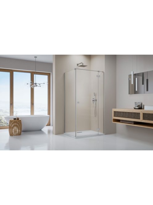 Radaway Essenza Brushed Nickel ﻿KDJ szögletes ﻿szálcsiszolt króm zuhanykabin 80x90 átlátszó balos