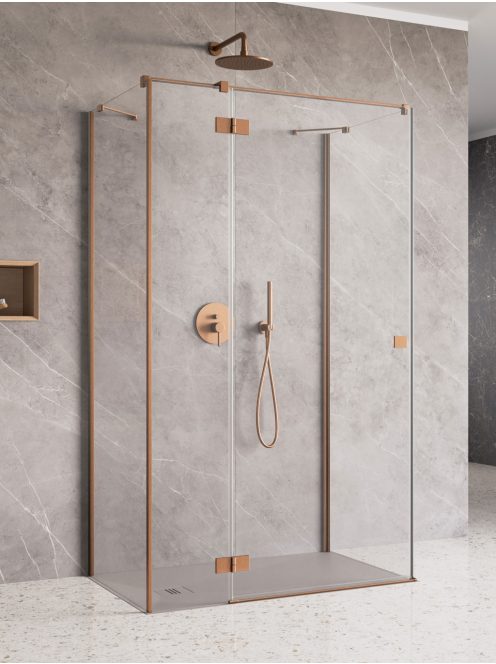 Radaway ﻿Essenza Brushed Copper ﻿KDJ+S ﻿szögletes ﻿szálcsiszolt réz zuhanykabin 90x70 átlátszó jobbos