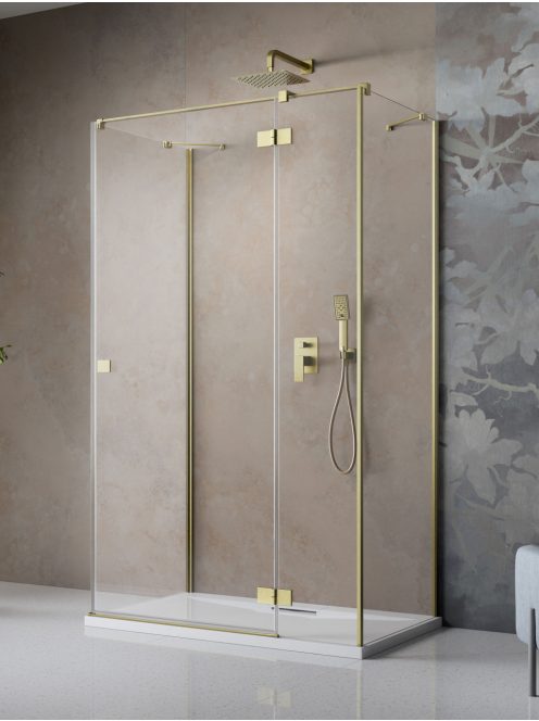Radaway ﻿Essenza Brushed Gold ﻿KDJ+S ﻿szögletes ﻿szálcsiszolt arany zuhanykabin 90x70 átlátszó balos