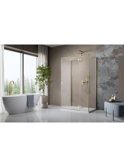 Radaway ﻿Essenza Brushed Gold ﻿KDJ+S ﻿szögletes ﻿szálcsiszolt arany zuhanykabin 100x90 átlátszó balos