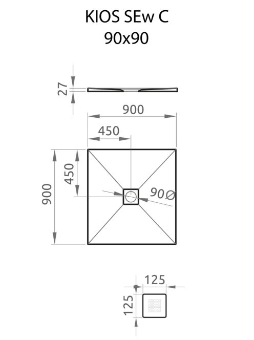 Radaway Kios SEw C szögletes lapos zuhanytálca 90x90 fehér