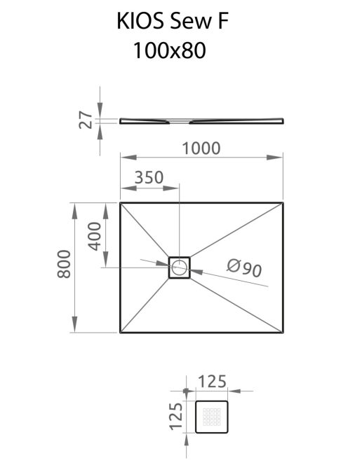 Radaway Kios SEw F szögletes lapos zuhanytálca 100x80 fehér