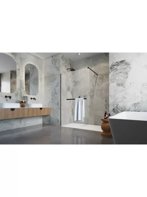 Radaway Modo New Black II Walk-in fekete zuhanyfal törölközőtartóval 95 átlátszó
