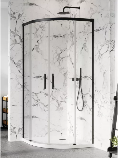 Radaway Idea Black PDD íves fekete zuhanykabin 100x90 átlátszó