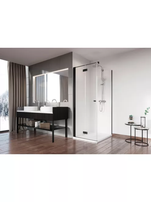 Radaway Nes Black KDJ-B szögletes fekete zuhanykabin 90x90 átlátszó jobbos