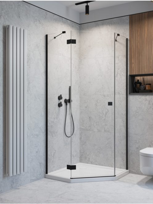 Radaway Essenza Black PTJ szögletes fekete zuhanykabin 100x100 átlátszó balos