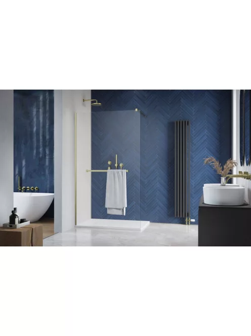 Radaway Modo New Brushed Gold II Walk-in szálcsiszolt arany zuhanyfal törölközőtartóval 100 átlátszó