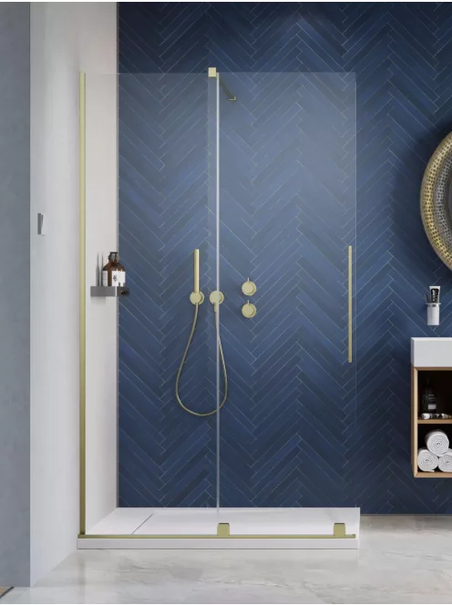 Radaway Furo Brushed Gold Walk-in szálcsiszolt arany zuhanyfal 110 jobbos átlátszó