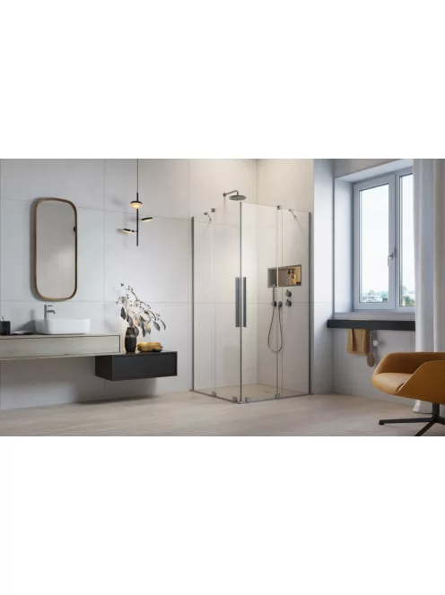 Radaway Furo Brushed Nickel KDD szögletes szálcsiszolt króm zuhanykabin 80x90 átlátszó
