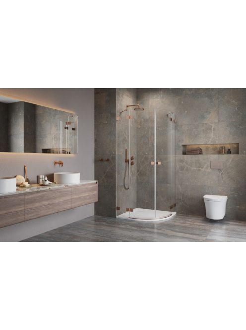 Radaway Essenza Pro Brushed Copper PDD íves szálcsiszolt réz zuhanykabin 90x90 átlátszó